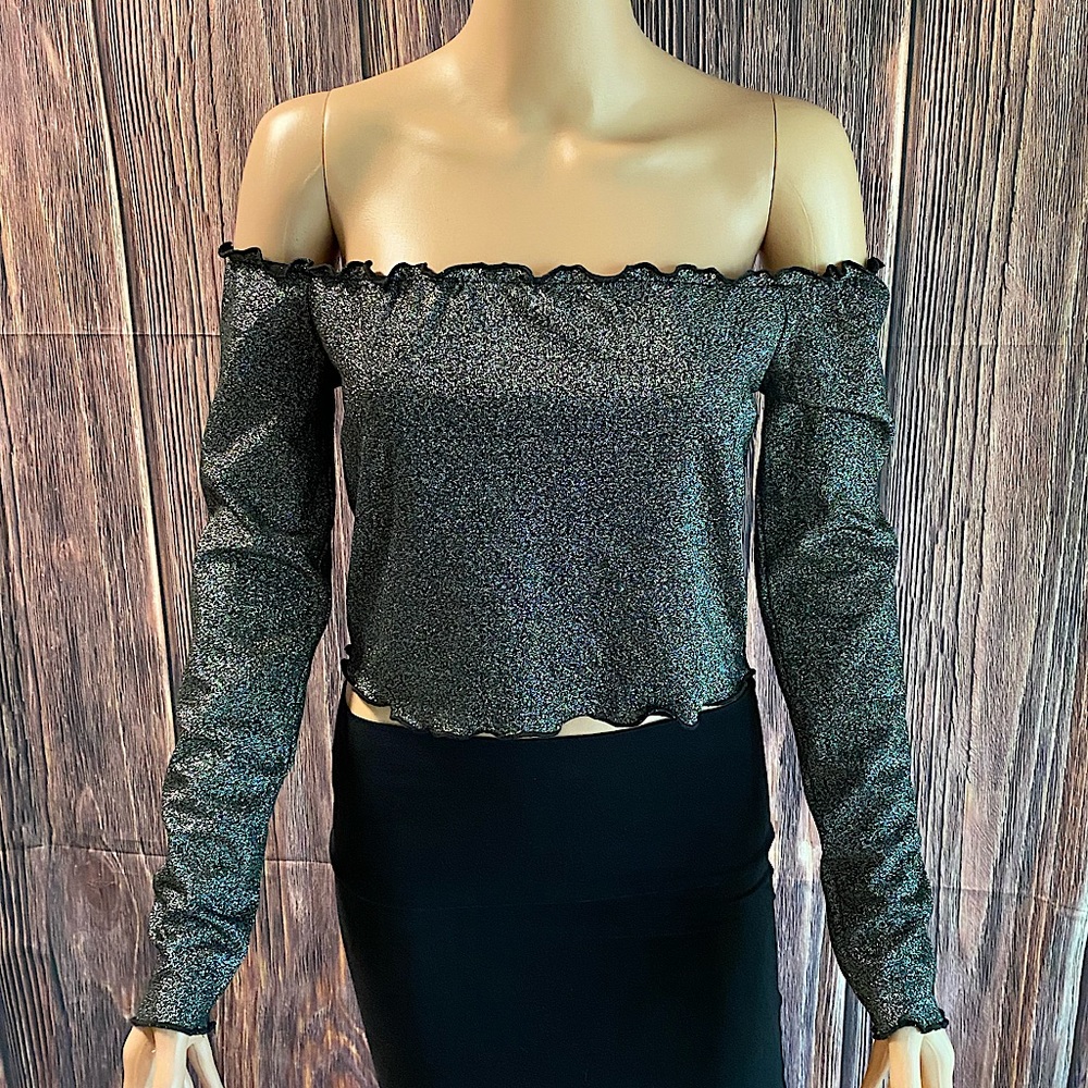 Forever 21 contemporary sz large strapless stretch silver sparkle black